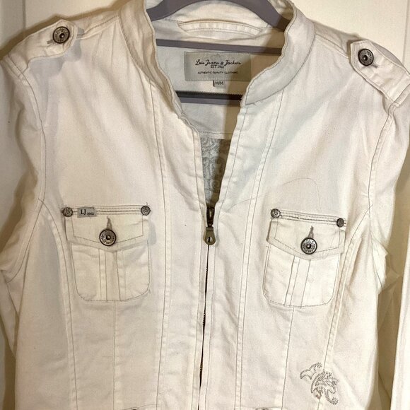Lois Jeans & Jackets Women's White Jacket Size M Embroidery Sequins - Picture 2 of 12